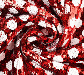 Reversible Sequin Fabric Red with White Dots