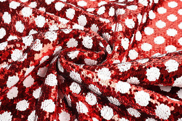 Reversible Sequin Fabric Red with White Dots