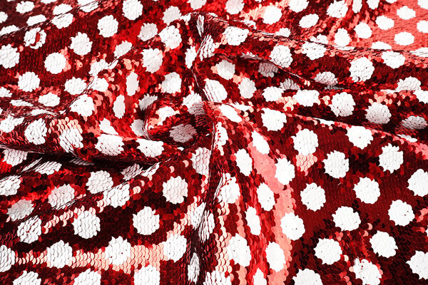 Reversible Sequin Fabric Red with White Dots