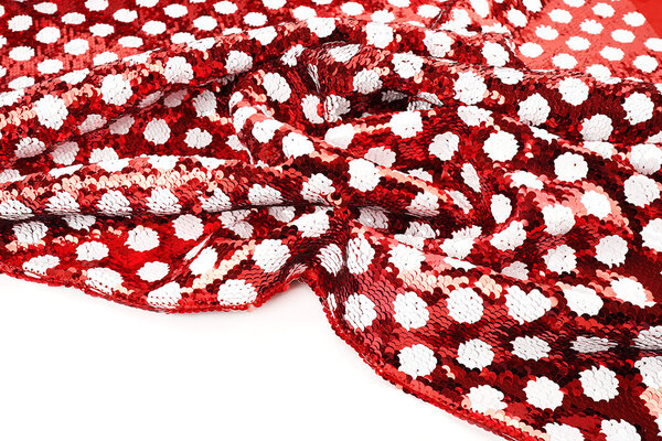 Reversible Sequin Fabric Red with White Dots