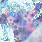 Sequin Fabric Pearlescent on Printed Satin Stars