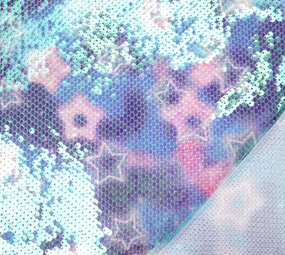 Sequin Fabric Pearlescent on Printed Satin Stars