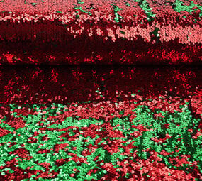 Reversibler Paillettenstoff Rot-Grün