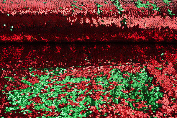 Reversibler Paillettenstoff Rot-Grün