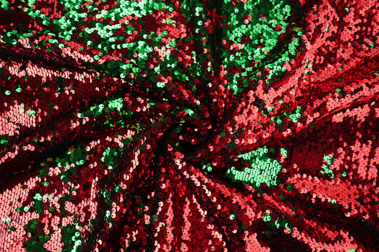 Reversibler Paillettenstoff Rot-Grün