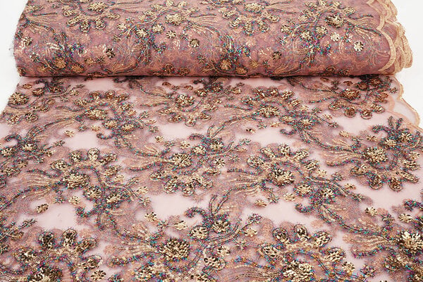 Mesh Ricamato Paillettes Ishani Rosa