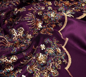 Netz Bestickt Pailletten Ishani Aubergine Netz Bestickt Pailletten Ishani Aubergine