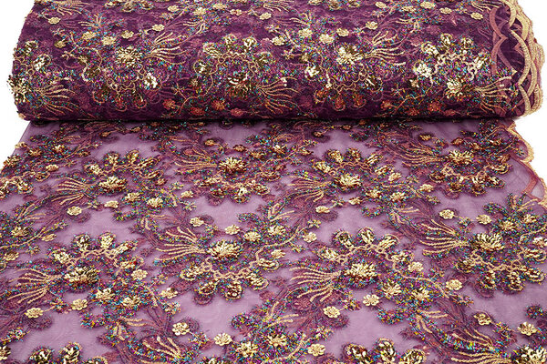 Netz Bestickt Pailletten Ishani Aubergine Netz Bestickt Pailletten Ishani Aubergine