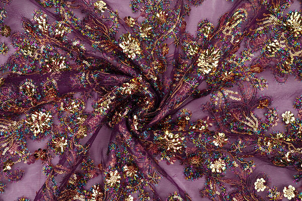 Netz Bestickt Pailletten Ishani Aubergine Netz Bestickt Pailletten Ishani Aubergine