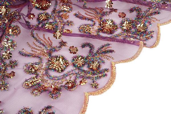 Netz Bestickt Pailletten Ishani Aubergine Netz Bestickt Pailletten Ishani Aubergine