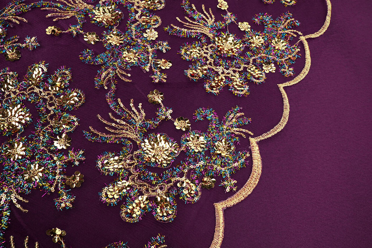 Netz Bestickt Pailletten Ishani Aubergine Netz Bestickt Pailletten Ishani Aubergine