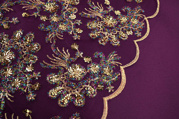 Netz Bestickt Pailletten Ishani Aubergine Netz Bestickt Pailletten Ishani Aubergine