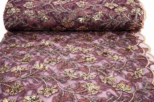 Mesh Embroidered Sequins Maharani Aubergine
