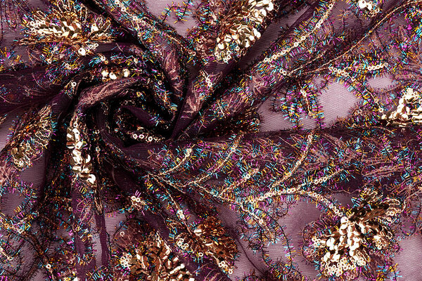 Mesh Embroidered Sequins Maharani Aubergine