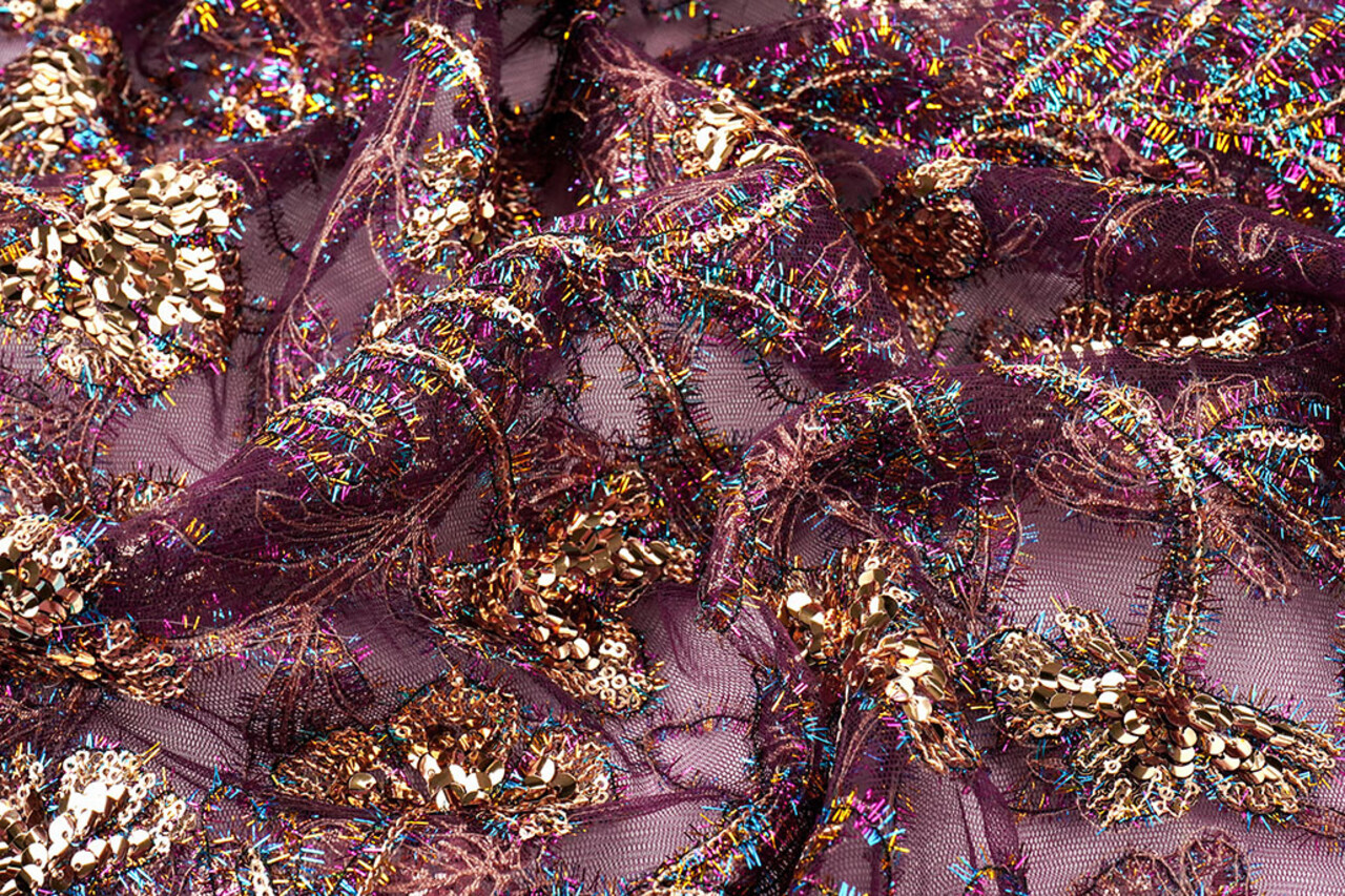 Mesh Embroidered Sequins Maharani Aubergine