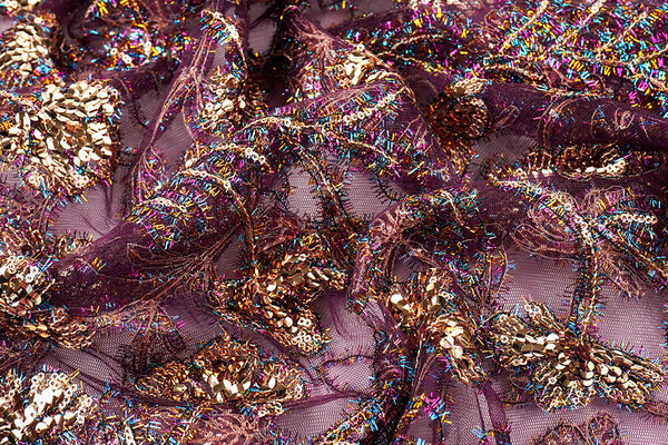 Mesh Embroidered Sequins Maharani Aubergine