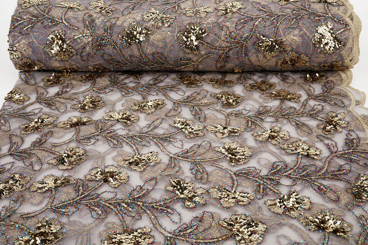 Netz Bestickt Pailletten Maharani Hell Mauve