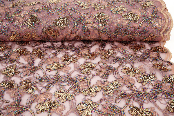 Netz Bestickt Pailletten Maharani Rosa Netz Bestickt Pailletten Maharani Rosa