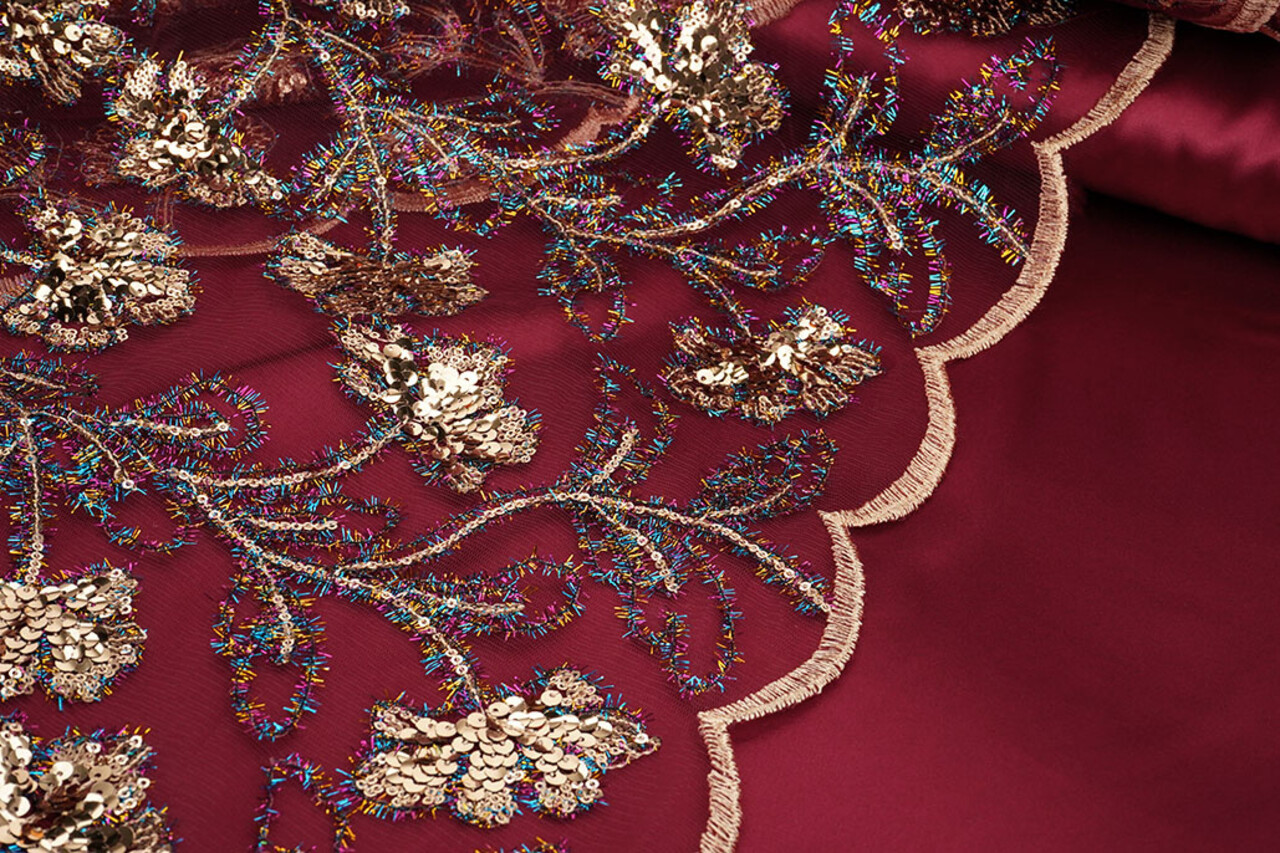 Résille Brodé Paillettes Maharani Bordeaux Résille Brodé Paillettes Maharani Bordeaux