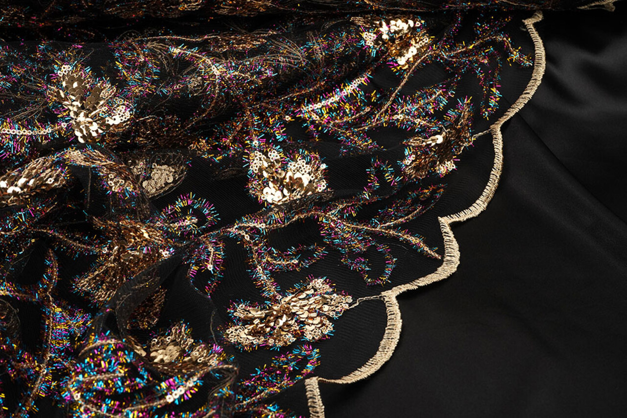 Netz Bestickt Pailletten Maharani Schwarz Netz Bestickt Pailletten Maharani Schwarz