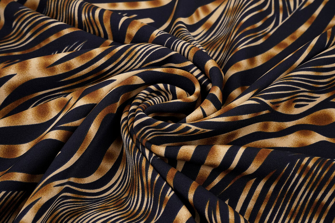 Fine Crêpe Zebora Navy - Brown Fine Crêpe Zebora Navy - Brown