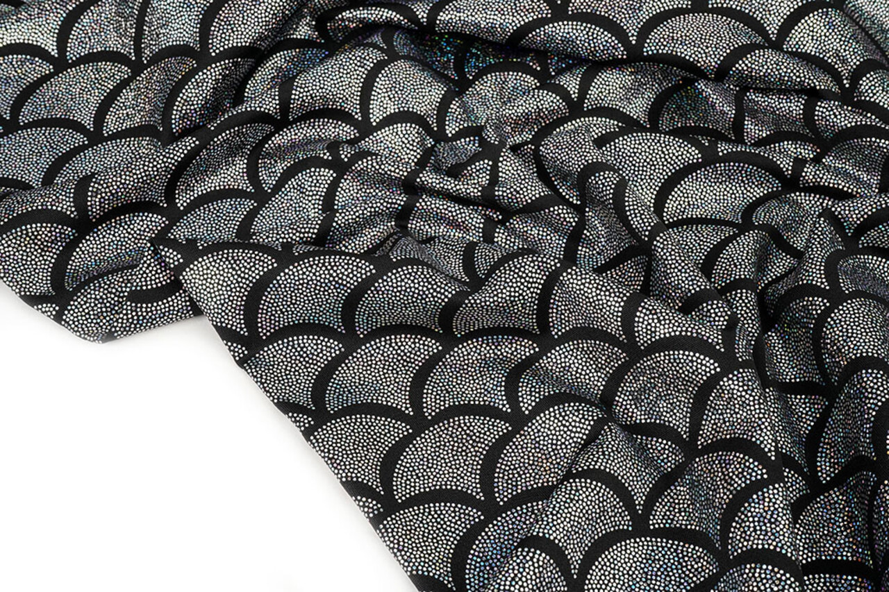 Folienjersey Mermaid Fantasy Silber auf Schwarz