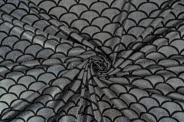 Folienjersey Mermaid Fantasy Silber auf Schwarz
