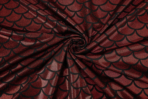 Folienjersey Mermaid Fantasy Rot auf Schwarz