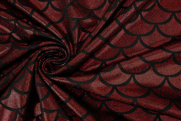 Folienjersey Mermaid Fantasy Rot auf Schwarz