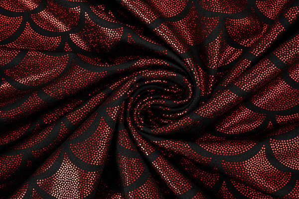 Folienjersey Mermaid Fantasy Rot auf Schwarz