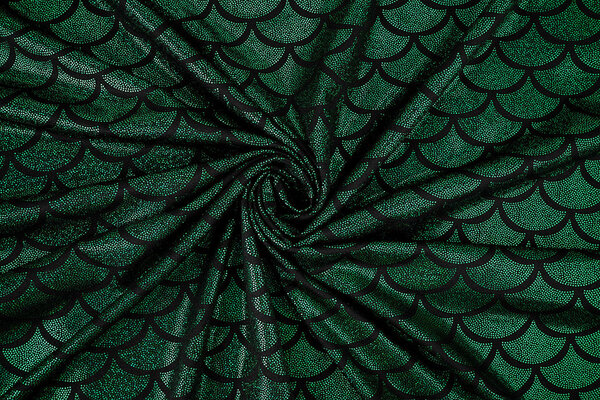 Folienjersey Mermaid Fantasy Grün auf Schwarz Folienjersey Mermaid Fantasy Grün auf Schwarz