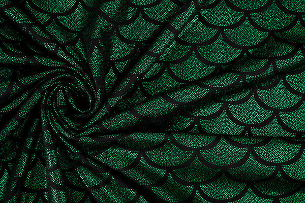 Folienjersey Mermaid Fantasy Grün auf Schwarz Folienjersey Mermaid Fantasy Grün auf Schwarz