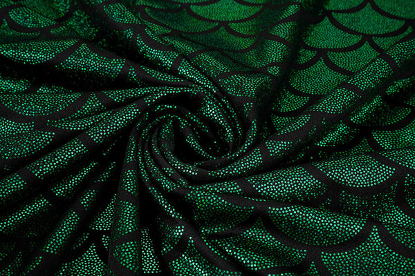 Folienjersey Mermaid Fantasy Grün auf Schwarz Folienjersey Mermaid Fantasy Grün auf Schwarz