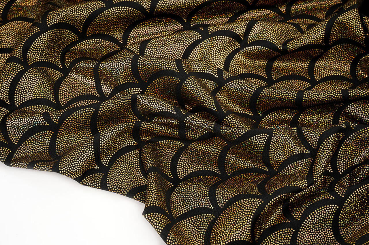 Folienjersey Mermaid Fantasy Gold auf Schwarz