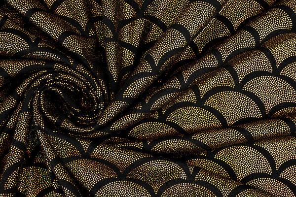 Folienjersey Mermaid Fantasy Gold auf Schwarz