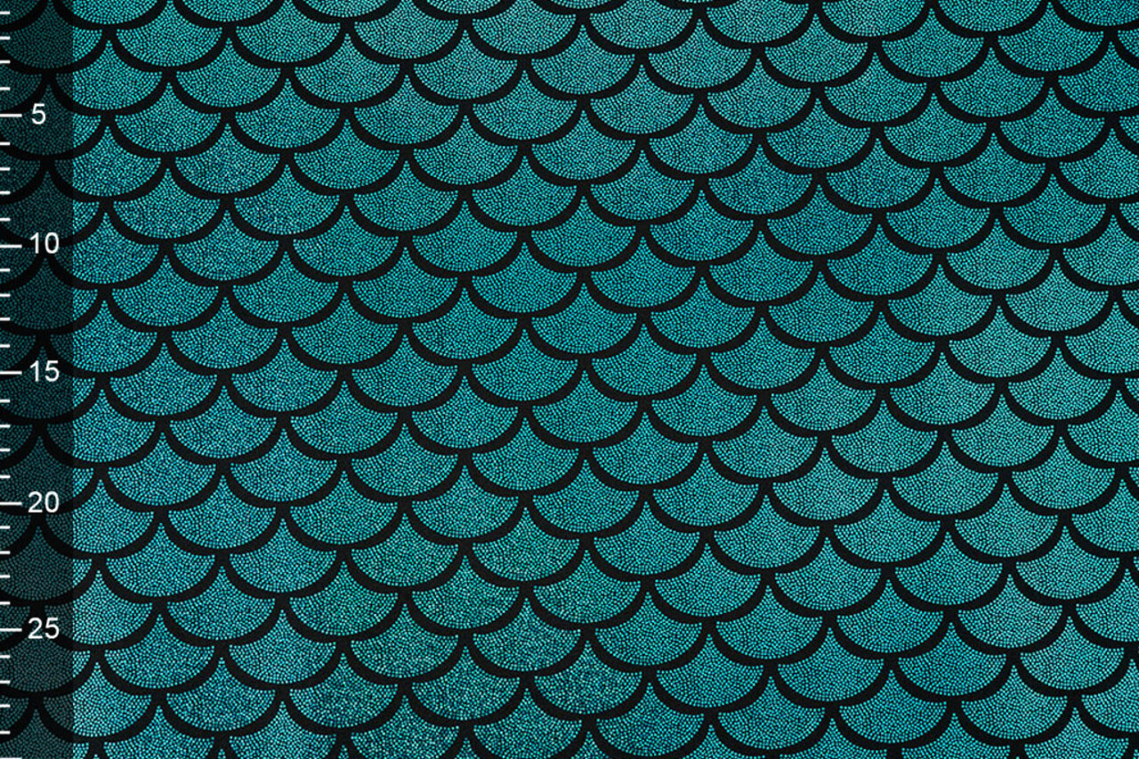 Lamé Mermaid Fantasy Aqua op Zwart Lamé Mermaid Fantasy Aqua op Zwart
