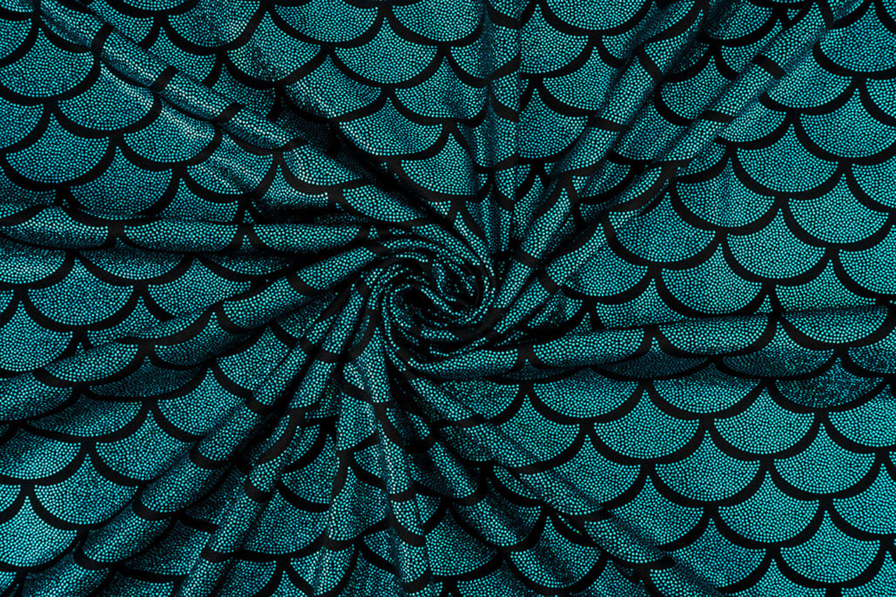 Lamé Mermaid Fantasy Aqua op Zwart Lamé Mermaid Fantasy Aqua op Zwart