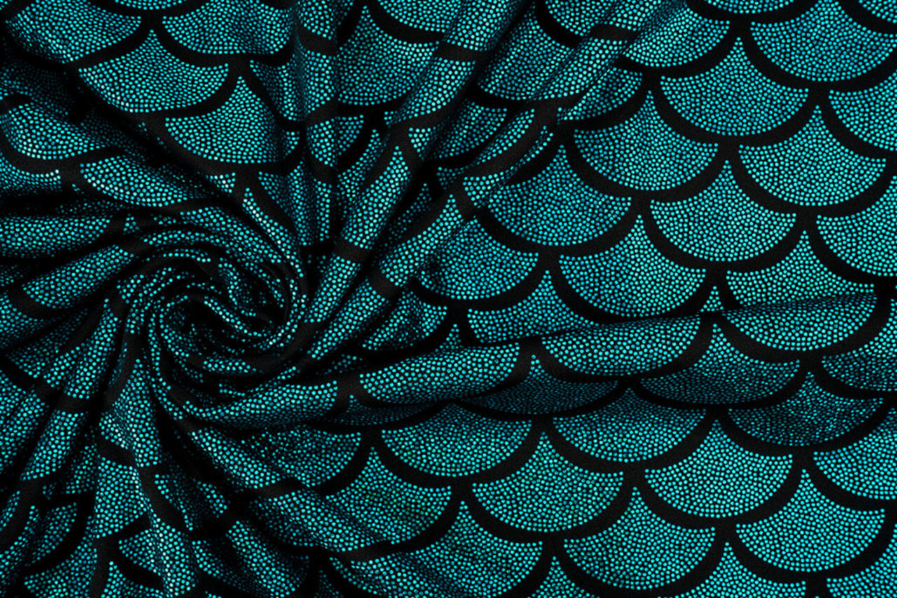 Folienjersey Mermaid Fantasy Aqua auf Schwarz
