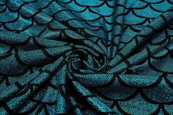 Lamé Mermaid Fantasy Aqua op Zwart Lamé Mermaid Fantasy Aqua op Zwart
