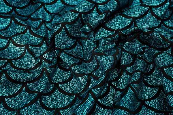 Lamé Mermaid Fantasy Aqua sur Noir Lamé Mermaid Fantasy Aqua sur Noir