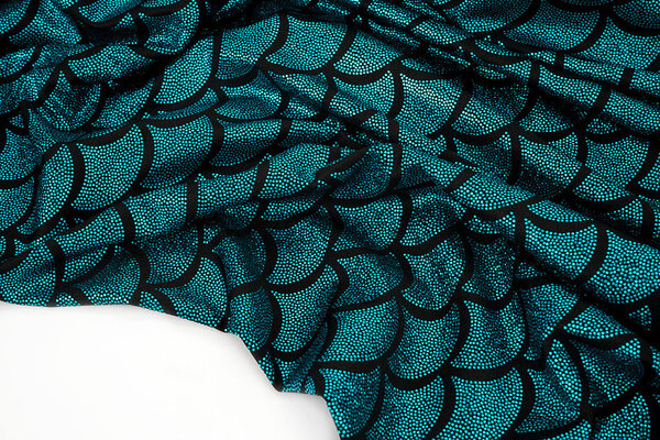 Lamé Mermaid Fantasy Aqua op Zwart Lamé Mermaid Fantasy Aqua op Zwart