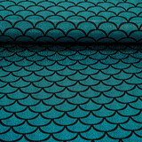 Folienjersey Mermaid Fantasy Aqua auf Schwarz Folienjersey Mermaid Fantasy Aqua auf Schwarz