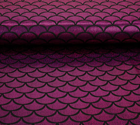Lamé Mermaid Fantasy Cyclamen sur Noir Lamé Mermaid Fantasy Cyclamen sur Noir