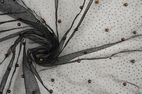 Fine Glitter Tulle with Pearls Black Fine Glitter Tulle with Pearls Black