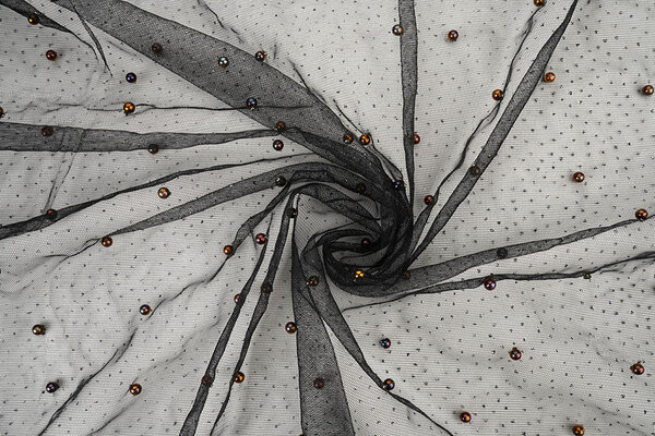 Fine Glitter Tulle with Pearls Black Fine Glitter Tulle with Pearls Black