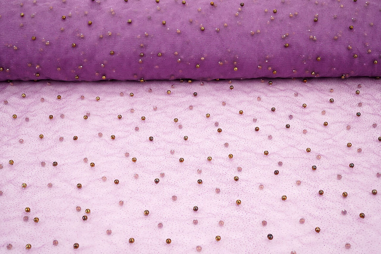 Fijne Glitter Tule met Parels Paars Fijne Glitter Tule met Parels Paars