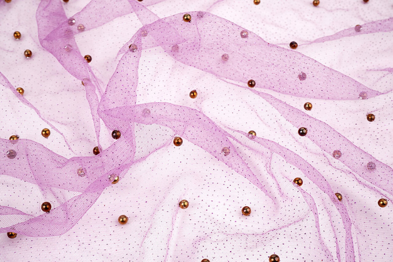 Fijne Glitter Tule met Parels Paars Fijne Glitter Tule met Parels Paars