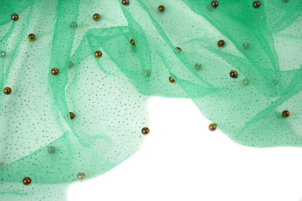 Fine Glitter Tulle con Perline Verde Mare