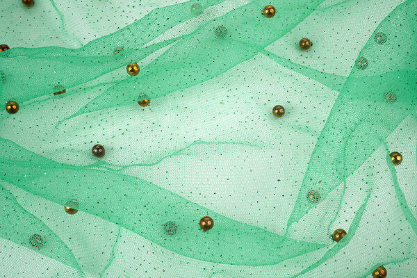 Feiner Glitzer Tüll mit Perlen Meergrün