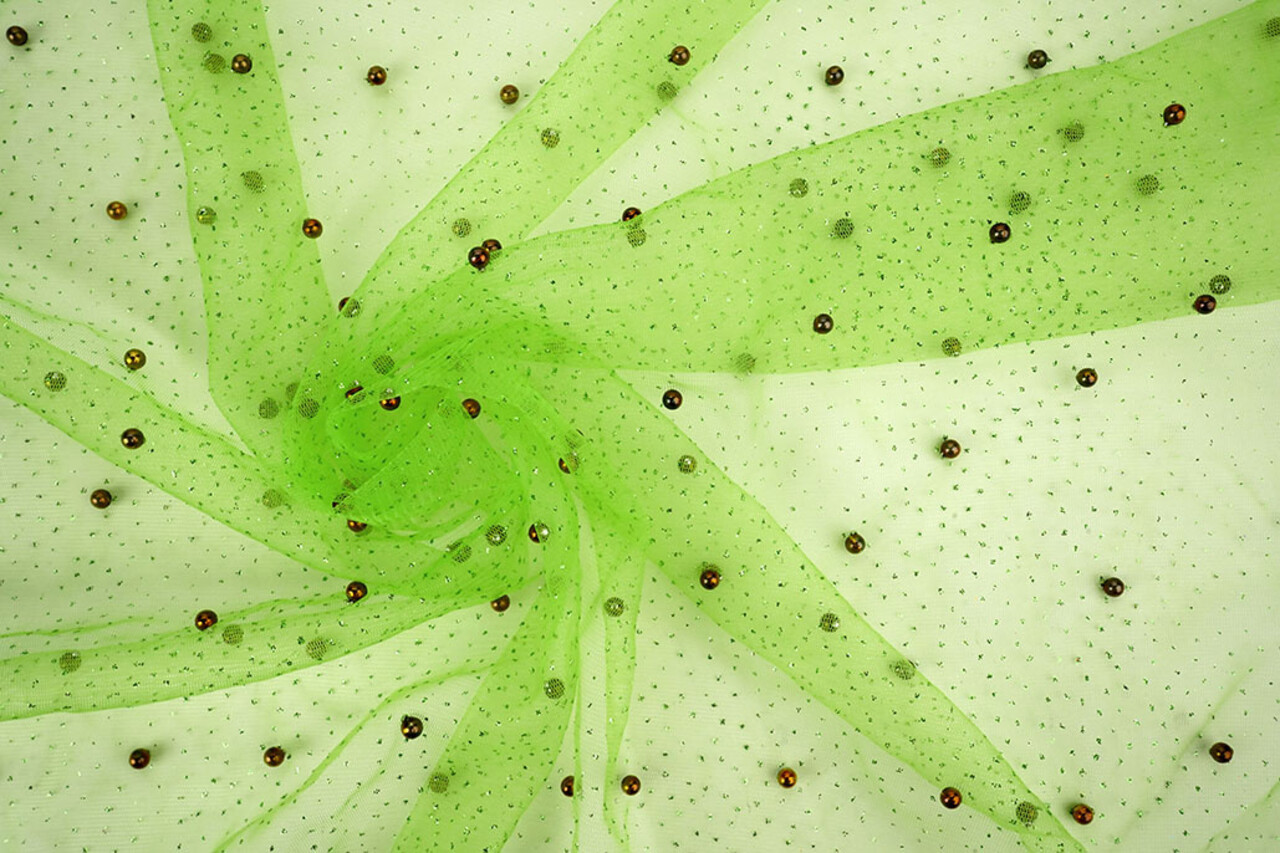 Feiner Glitzer Tüll mit Perlen Limettengrün Feiner Glitzer Tüll mit Perlen Limettengrün